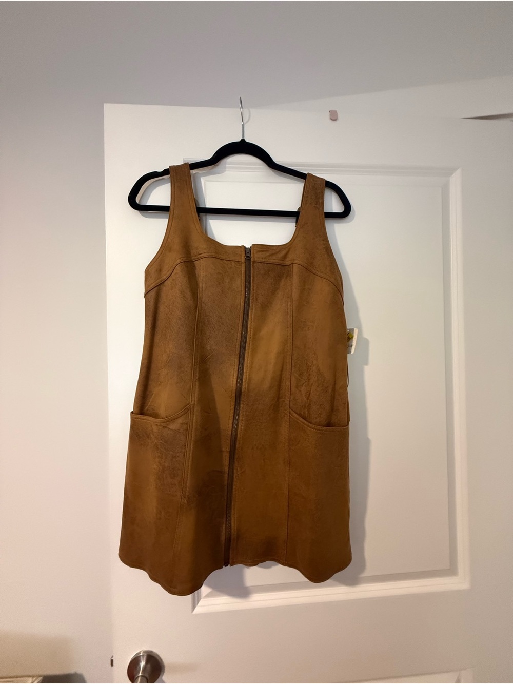 Free People Tan Suede-Look Mini Dress with Front Zip
